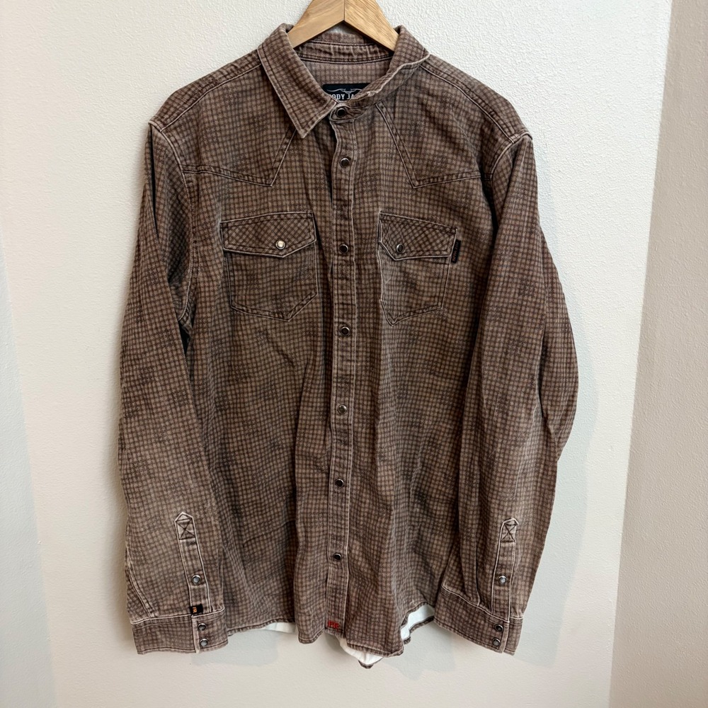 Cody James FR Western Shirt XL Brown Plaid Flame Resistant Workwear